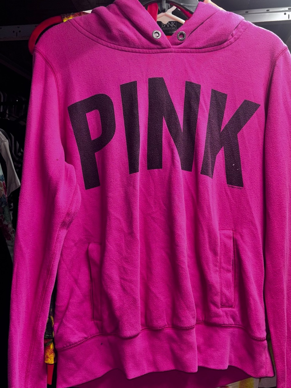 PINK Victoria's Secret Hot Pink Fleece Hoodie with Black Logo